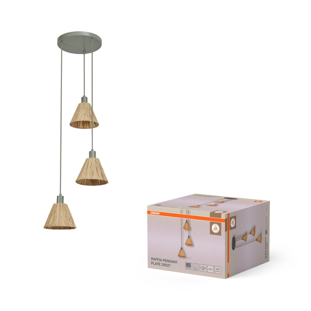 OSRAM DECOR Pendelleuchte Decor Raffia Plate grün, 3xE27