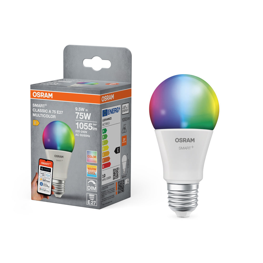 OSRAM Matter SMART+ LED Lampe, Frost-Optik, RGB, 9,5W, 1055lm, E27