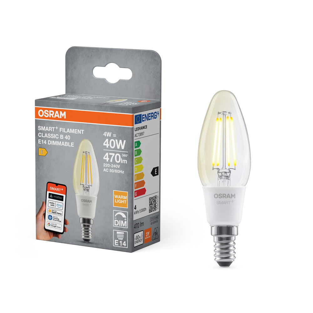 OSRAM Matter SMART+ Lampe Kerzenform dimmbar 4W / 2700K Warmweiß E14