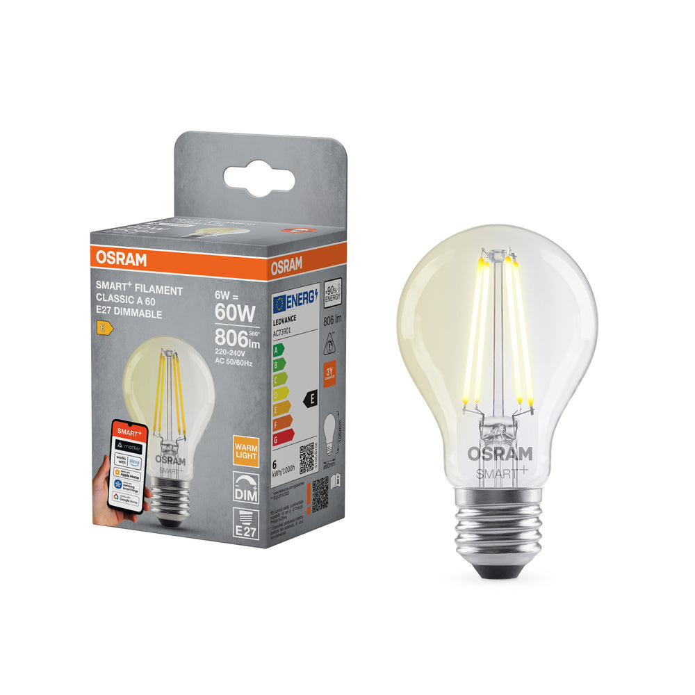 OSRAM Matter SMART+ Classic LED Lampe Filament dimmbar 60 5,5W E27