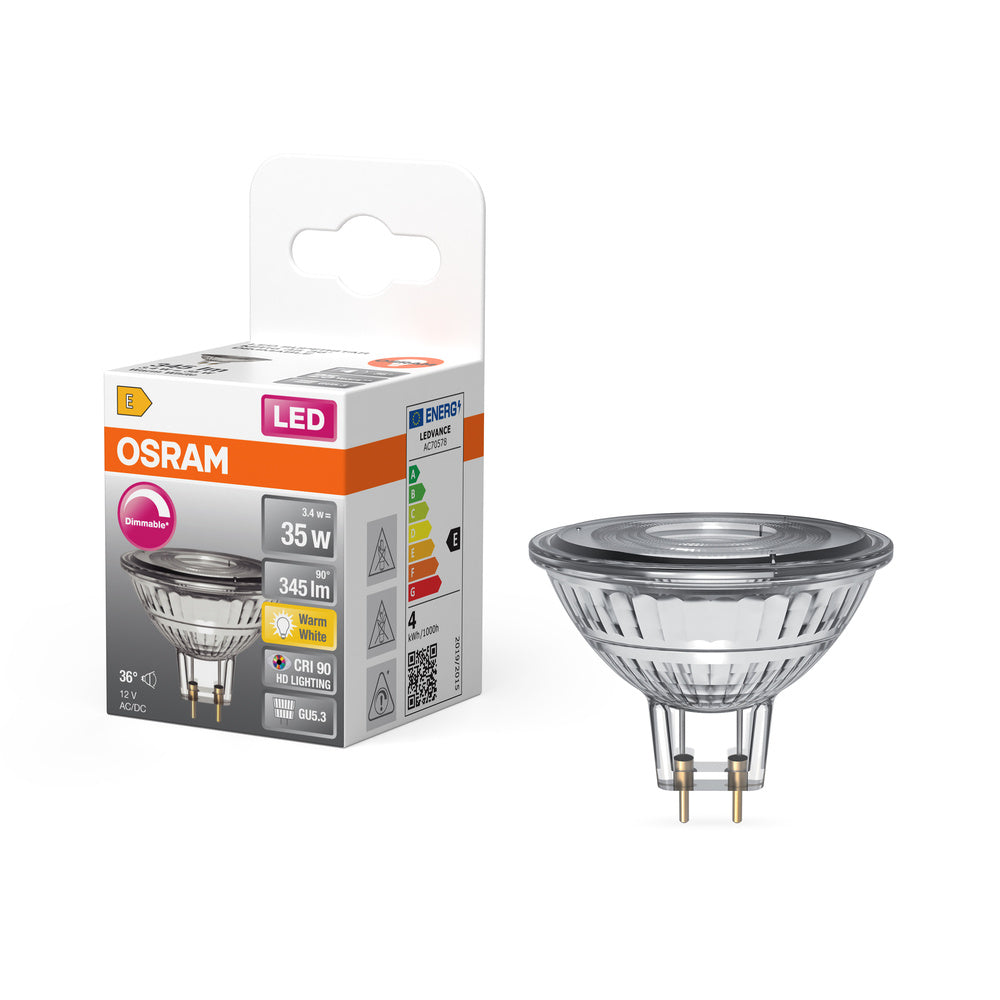OSRAM Superstar Reflektorlampe für GU5.3-Sockel, klares Glas ,Warmweiß (2700K), 345 Lumen, Ersatz für herkömmliche 35W-Leuchtmittel, dimmbar, 1-er Pack