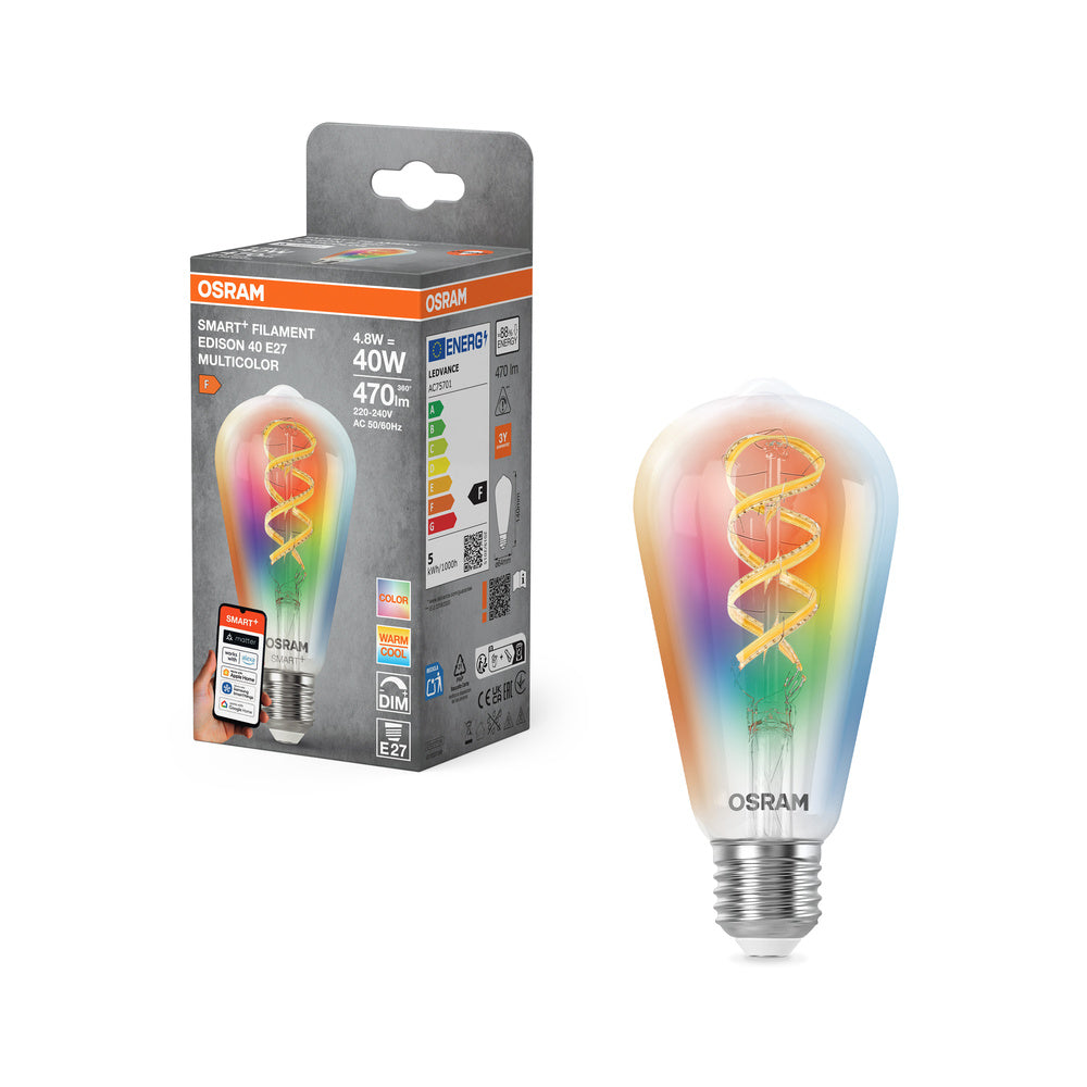 OSRAM Matter SMART+ LED Lampe CLASSIC A, RGB, Filamentglas, 4,8W, 470l
