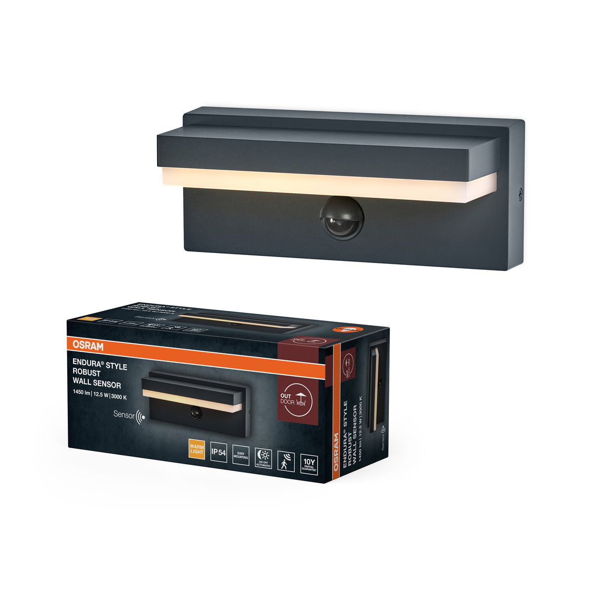 OSRAM Endura Style LED Wandleuchte Robust Sensor, 12,5W, 3000K warmweiß, 1000 lm, PIR Sensor, IP54