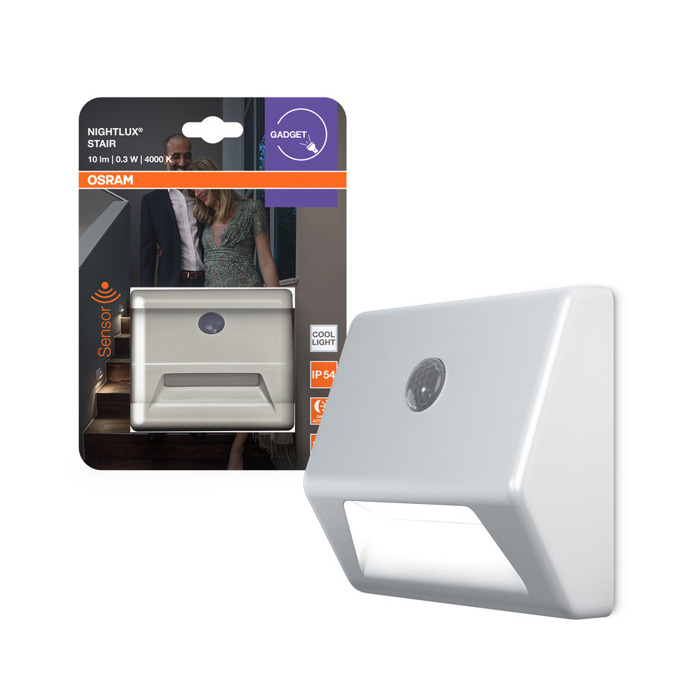 OSRAM LED NIGHTLUX Stair batteriebetriebene Leuchte, Bewegungssensor, Tag-Nacht-Sensor, Kaltweiß, 28,0 mm x 84,0 mm x 73,0 mm, weiß