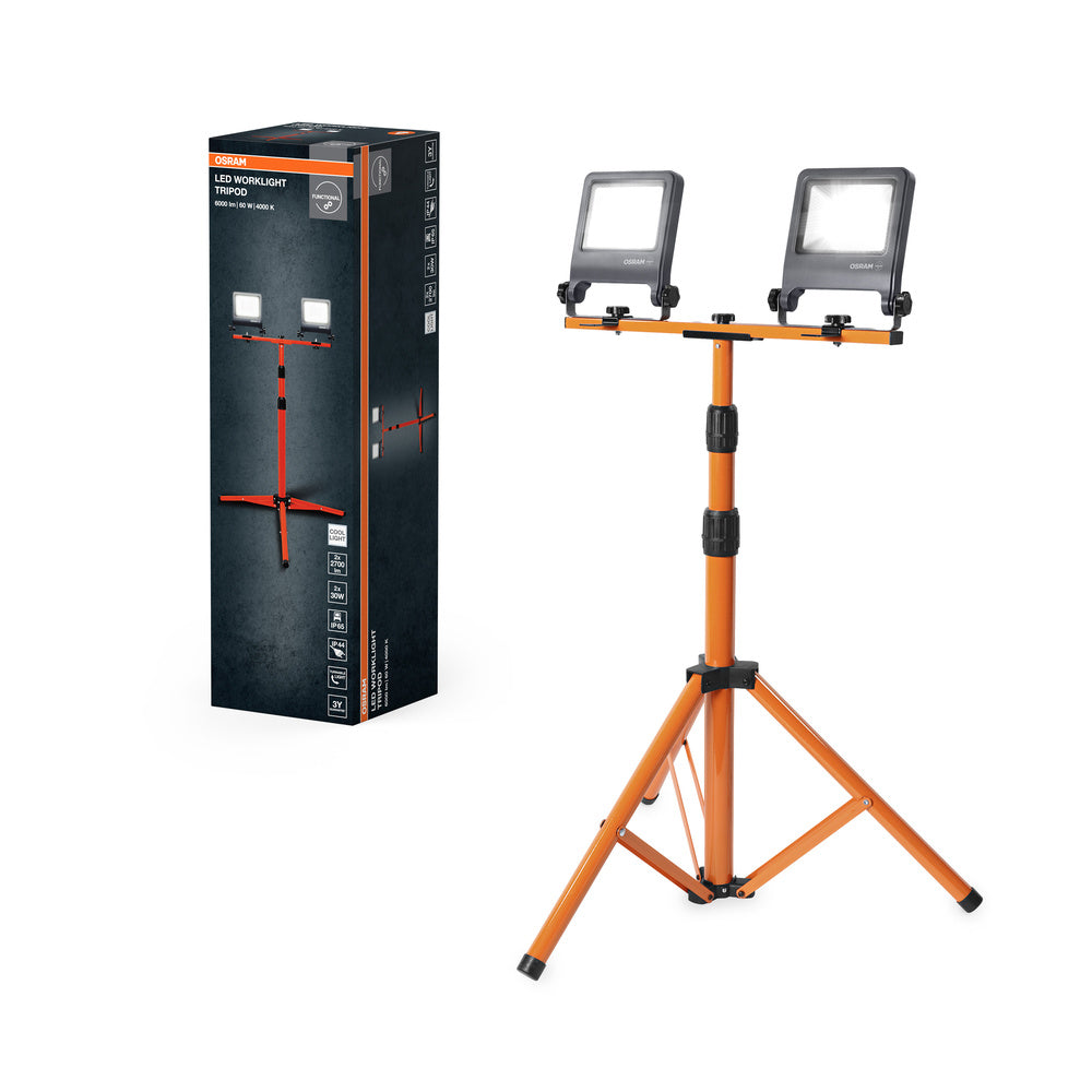 OSRAM LED Arbeitsleuchte Tripod 2x30W 840, 4000K kaltweiß, 5400 lm, IP65, höhenverstellbar 1,8m, 360°