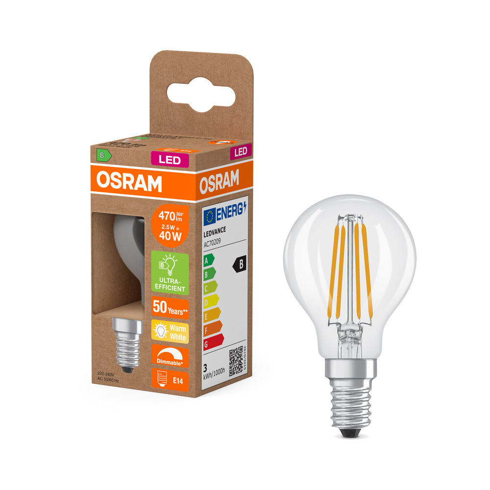 OSRAM SUPERSTAR+ CLASSIC P FIL 40 LED-Lampe, 2,9W, 470lm , Warmweiß , E14
