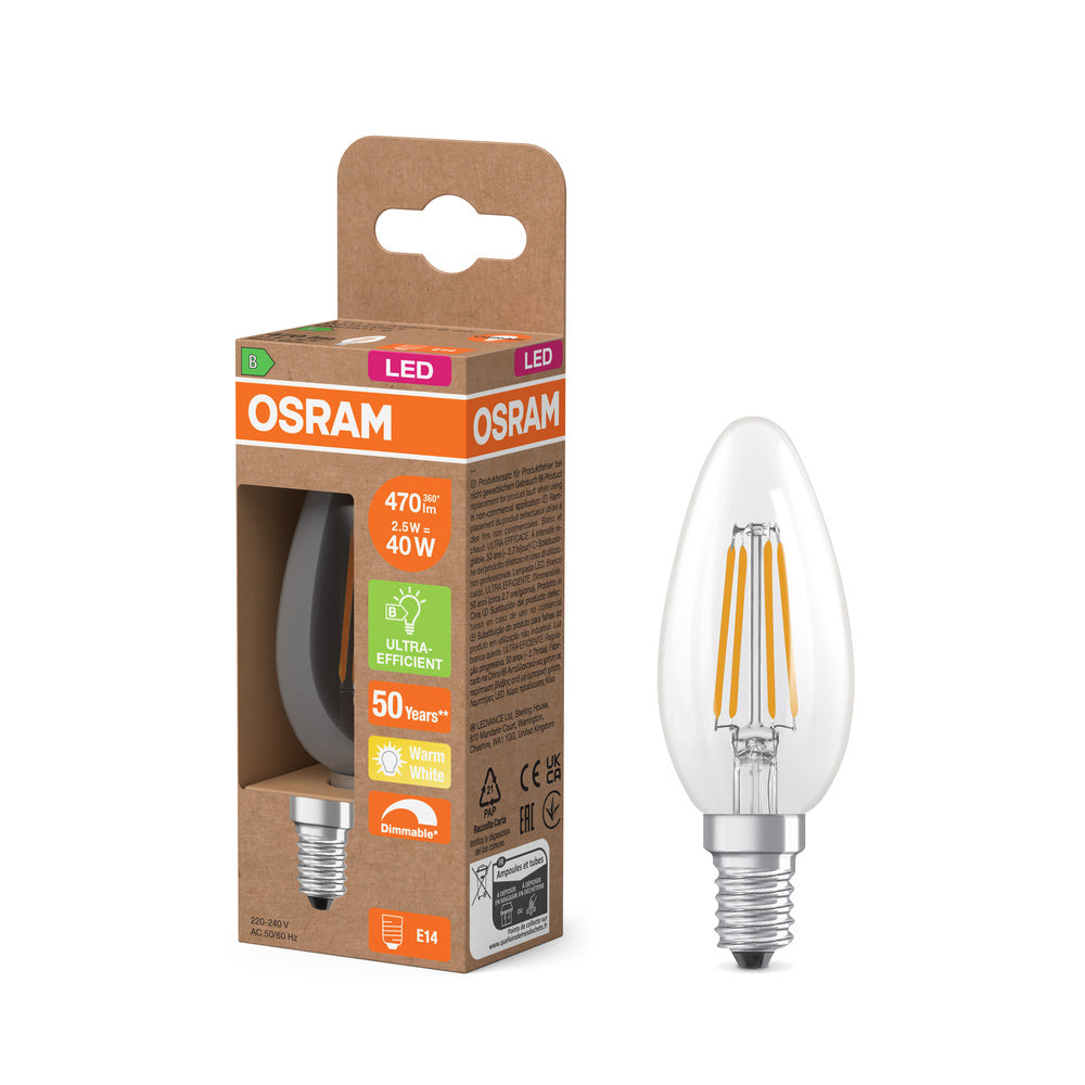 OSRAM SUPERSTAR+ CLASSIC B FIL 40 LED-Lampe, 2,9W, 470lm , Warmweiß , E14