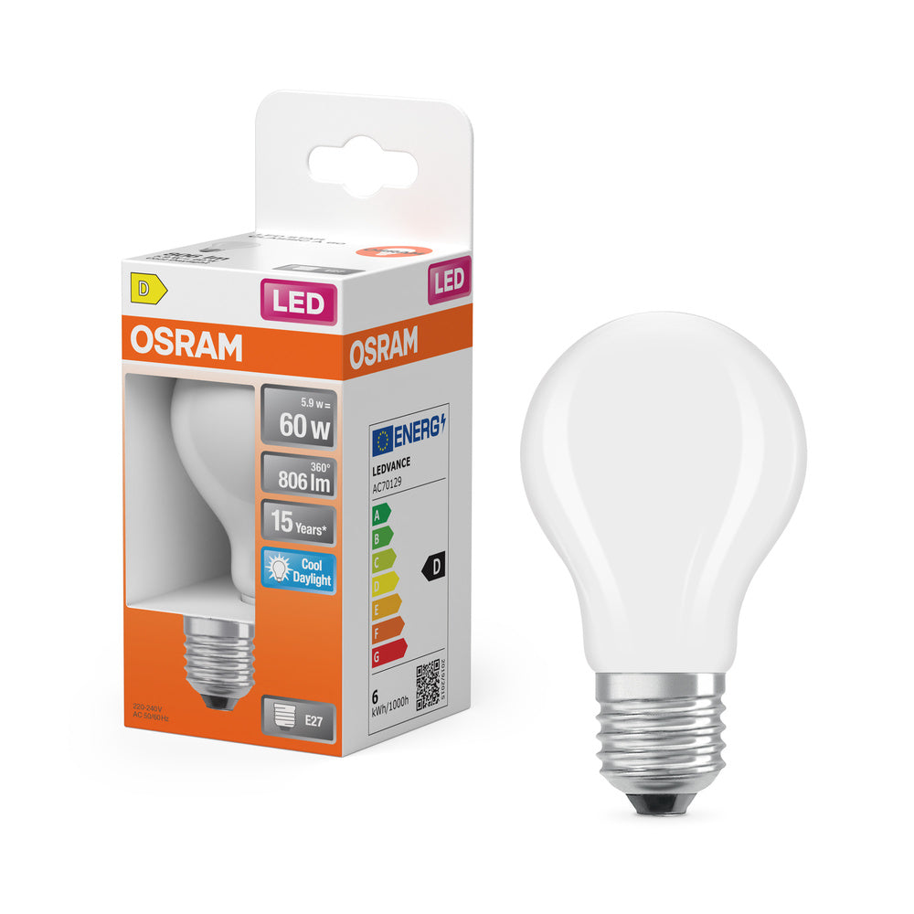 OSRAM LED Lampe LED Retrofit CLASSIC A 6.5W 865 Frosted E27, 806 lm, 6500 K, Kaltes Tageslicht