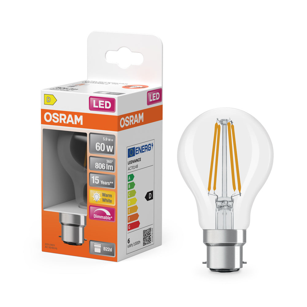 OSRAM LED Lampe LED Retrofit CLASSIC A DIM 7W 827 Clear B22d, 806 lm, 2700 K, Warmweiß