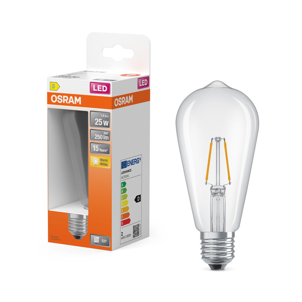 OSRAM LED Lampe LED Retrofit CLASSIC ST 2.5W 827 Clear E27, 250 lm, 2700 K, Warmweiß