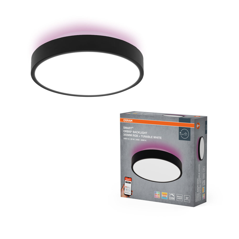 OSRAM Wifi SMART+ ORBIS BACKLIGHT LED Deckenleuchte RGBW mehrfarbig 35cm Tunable Weiß 28W / 3000-6500K schwarz