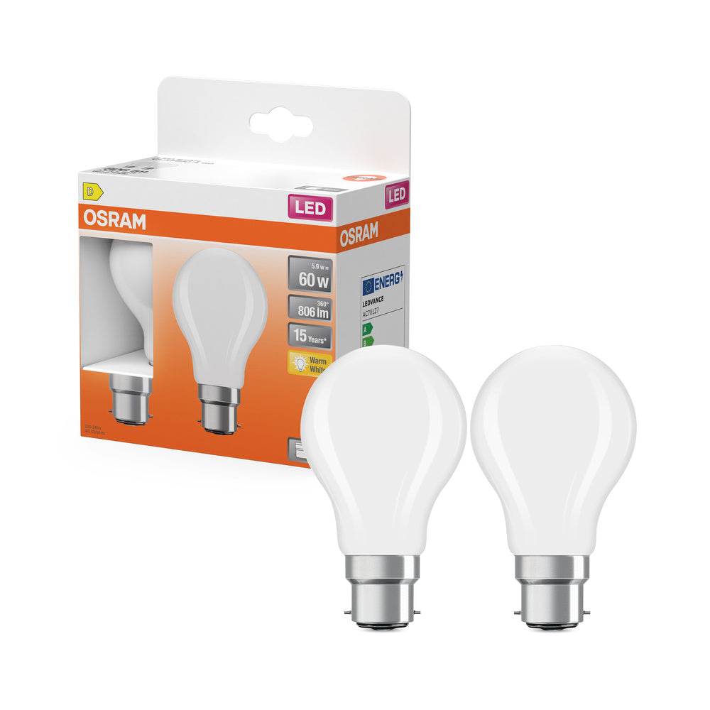 OSRAM LED Lampe LED Retrofit CLASSIC A 6.5W 827 Frosted B22d 2er Pack, 806 lm, 2700 K, Warmweiß, 2er Pack