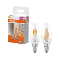 OSRAM LED-Lampen, klassische Minikerzenform, 40 Watts Ersatz, E14, B-shape, 2700 Kelvin, Warm weiß, Klares Glas, 2-er Pack