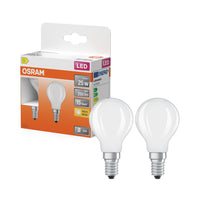 OSRAM LED-Lampen, klassische Miniballform, 25 Watts Ersatz, E14, P-shape, 2700 Kelvin, Warm weiß, Klares Glas, 2-er Pack