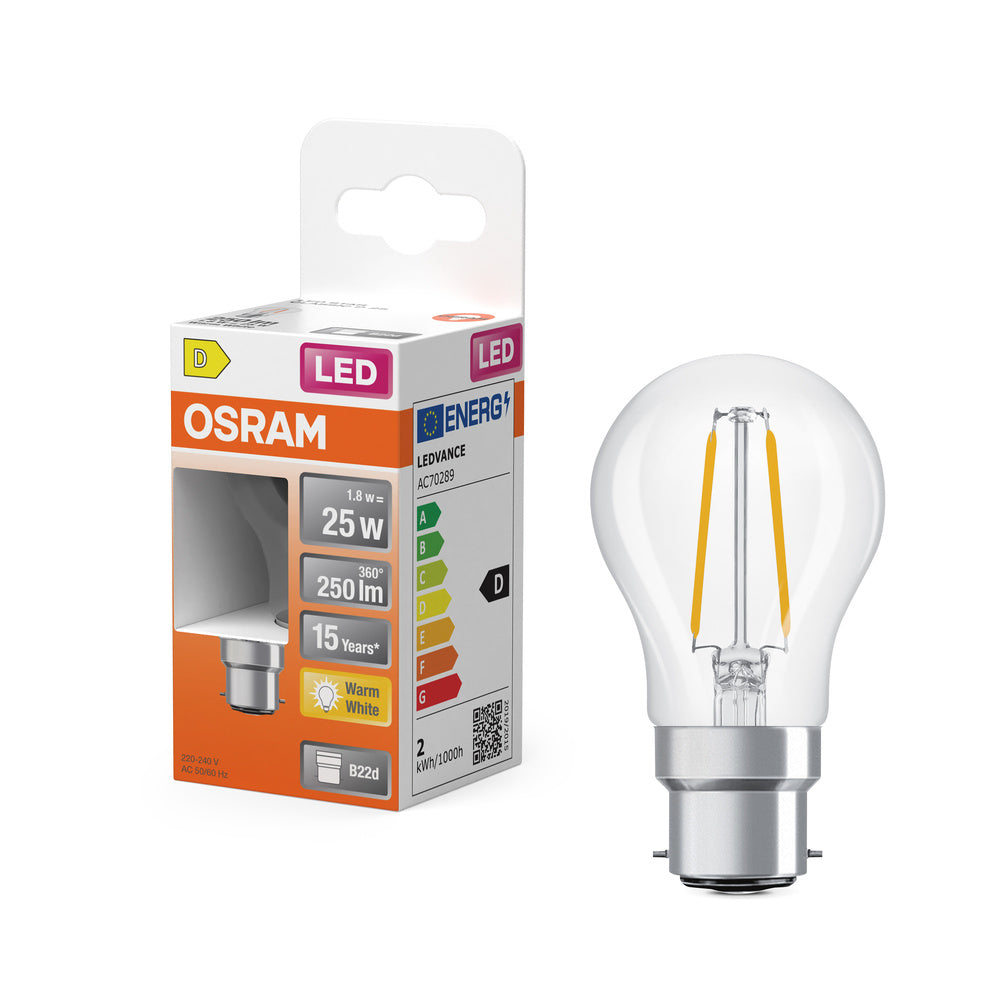 OSRAM LED Lampe LED Retrofit CLASSIC P 2.5W 827 Clear B22d, 250 lm, 2700 K, Warmweiß