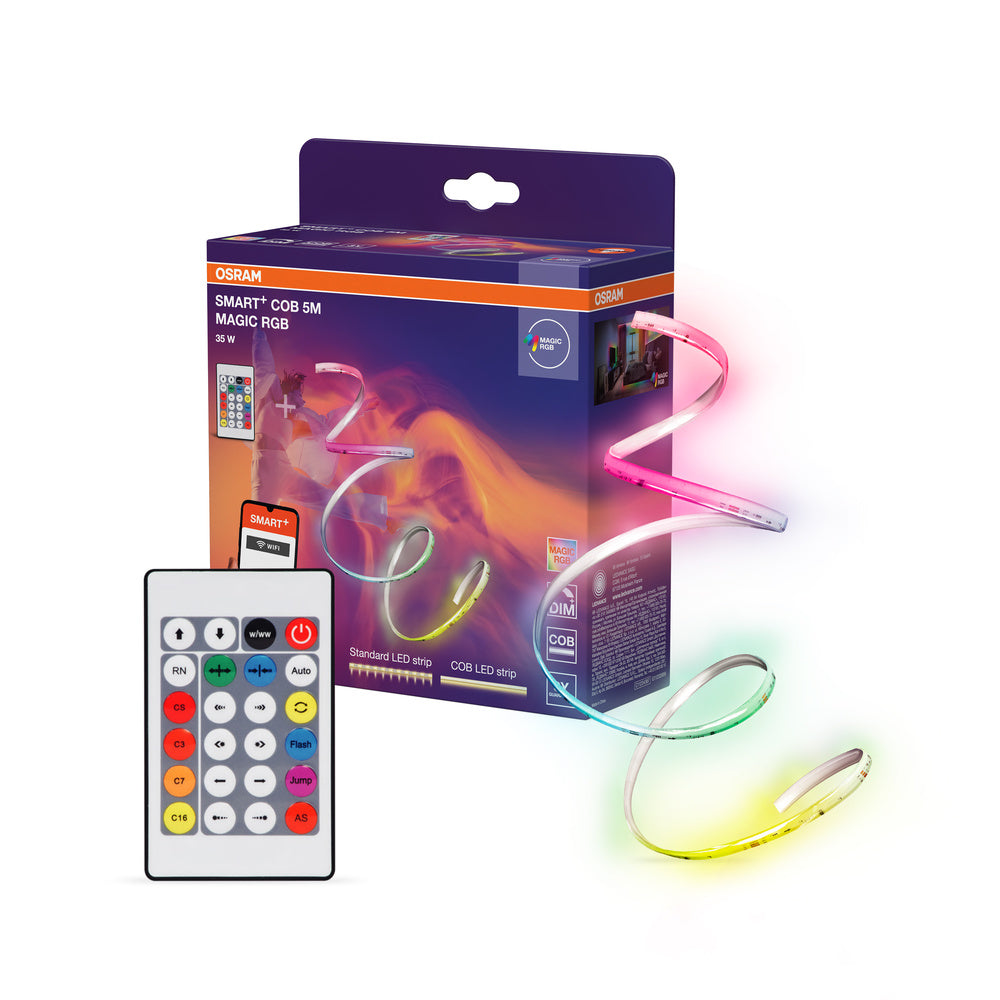 OSRAM Wifi SMART+ COB MAGIC LED-Lichtstreifen, Magic RGB, 5m, 35W, mit Fernbedienung