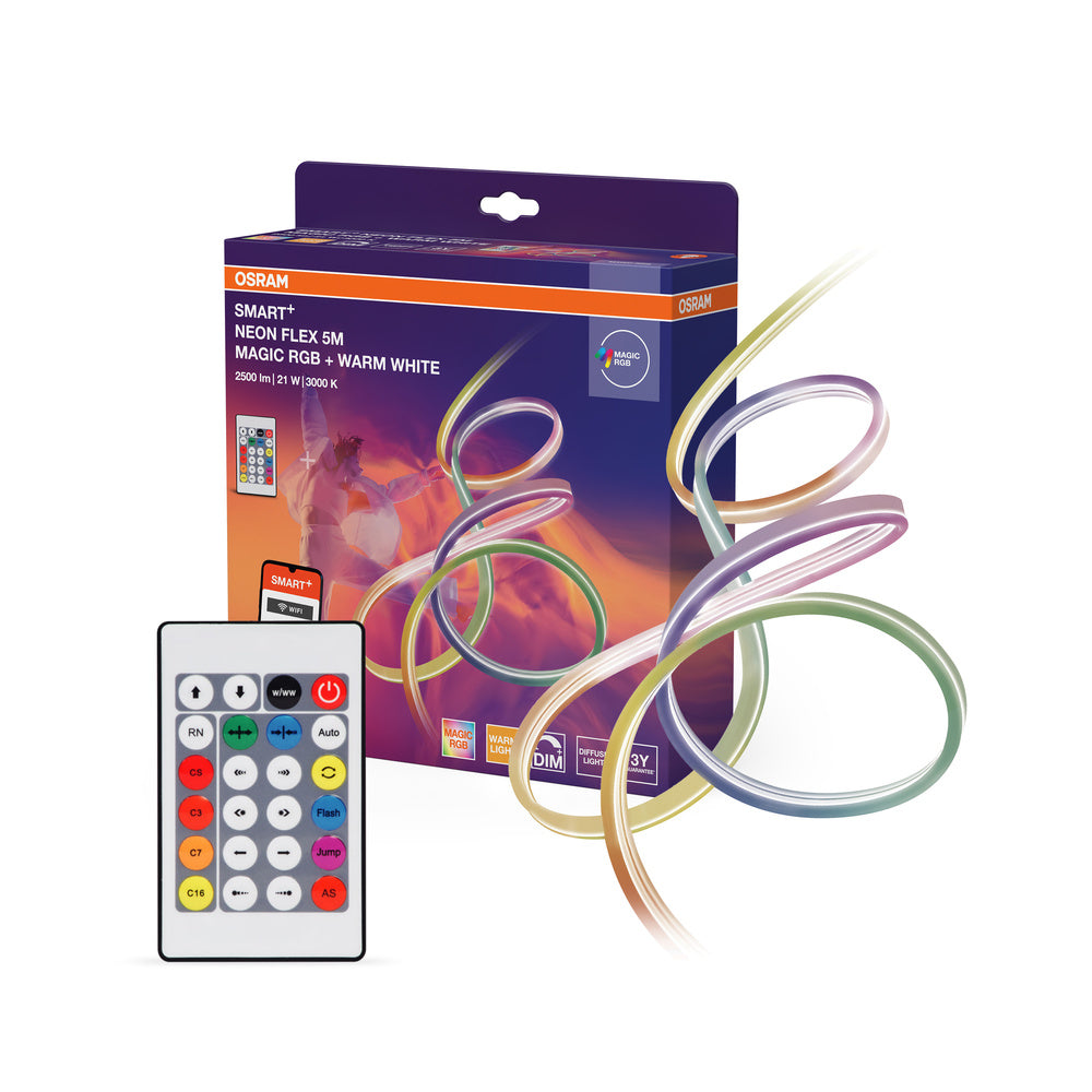 OSRAM Wifi SMART+ NEON FLEX MAGIC RGB + TUNABLE WHITE LED-Lichtstreifen, 5m, 2500lm, 21W, 3000K, mit Fernbedienung