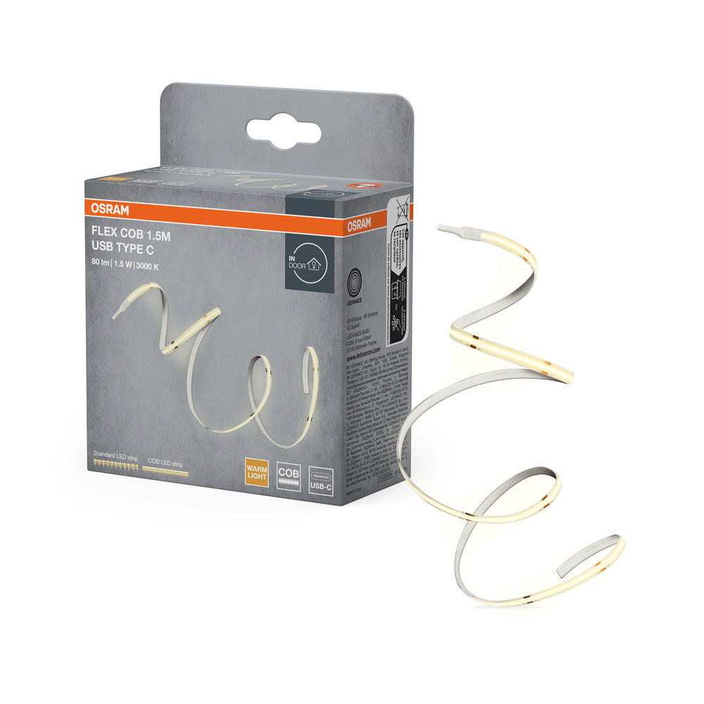 OSRAM USB STRIPS COB Type C LED-Lichtstreifen, 1.5m, 80lm, 1.5W, 3000K