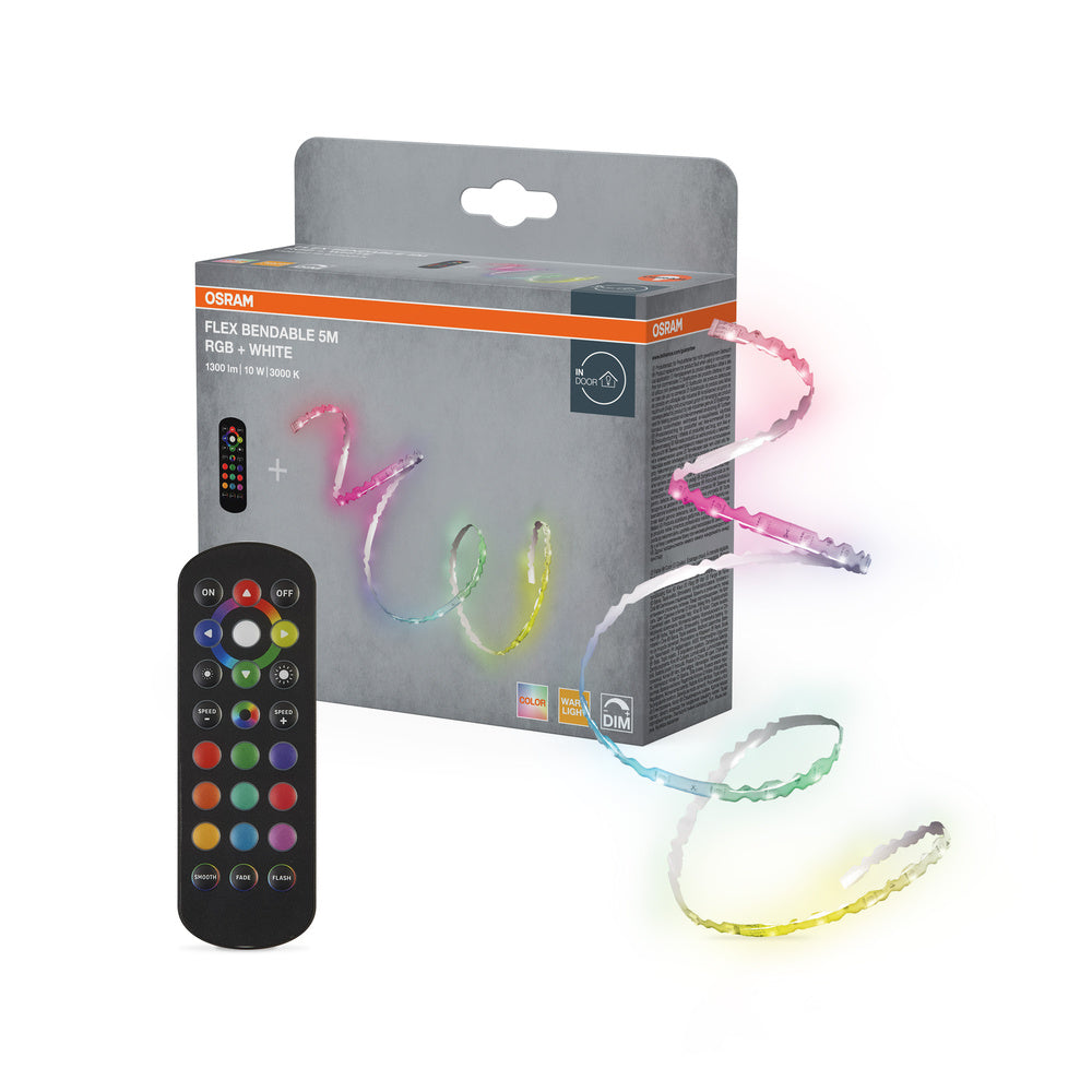 OSRAM FLEX BENDABLE RGB + LED-Lichtstreifen, 5m, mit Fernbedienung, 1100lm, 10W, 3000K