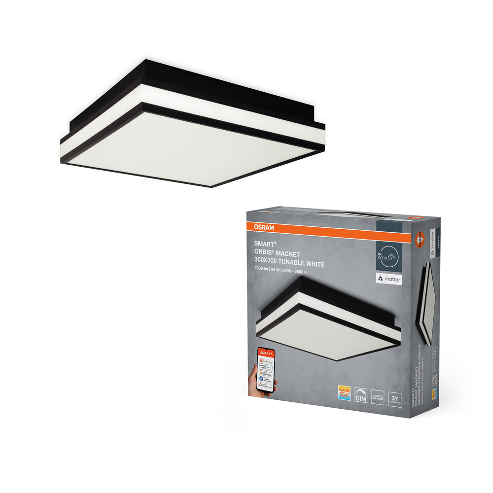OSRAM Matter SMART+ ORBIS MAGNET LED Deckenleuchte 30x30cm Tunable Weiß 26W / 3000-6500K schwarz
