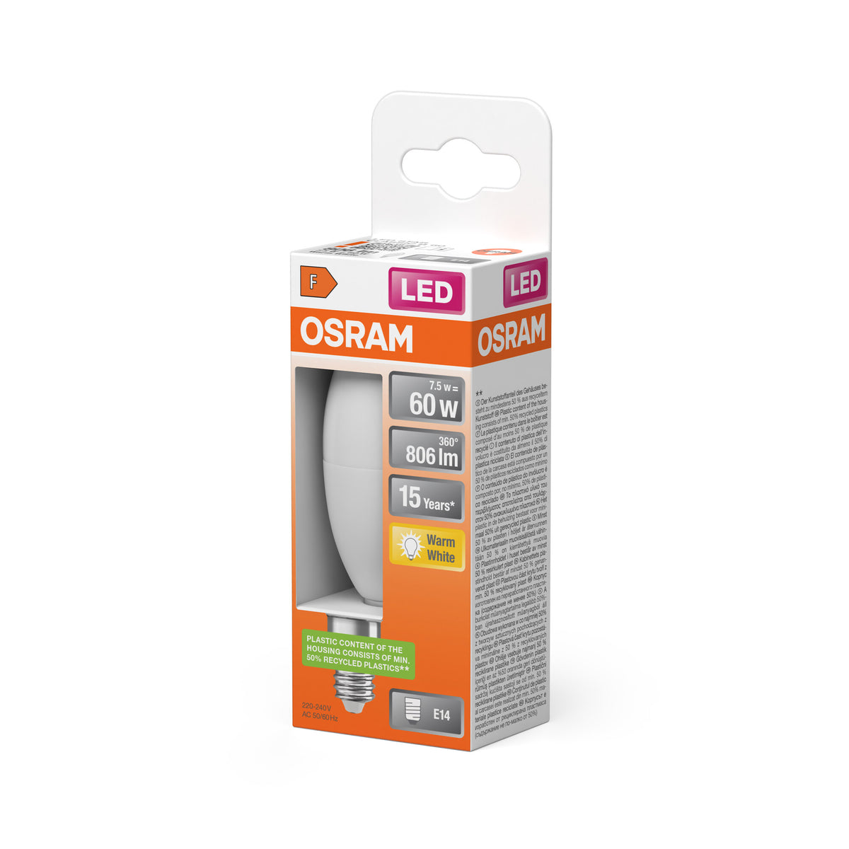 OSRAM LED PCR LAMP WITH CLASSIC B in B-Form, LED-Lampe, Matt, 7 W, (ex