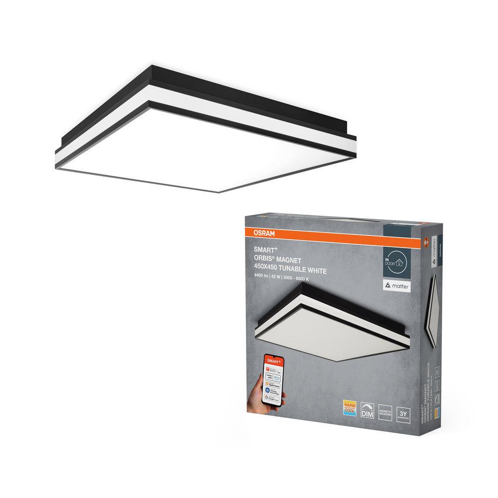 OSRAM Matter SMART+ ORBIS MAGNET LED Deckenleuchte 45x45cm Tunable Weiß 42W / 3000-6500K schwarz