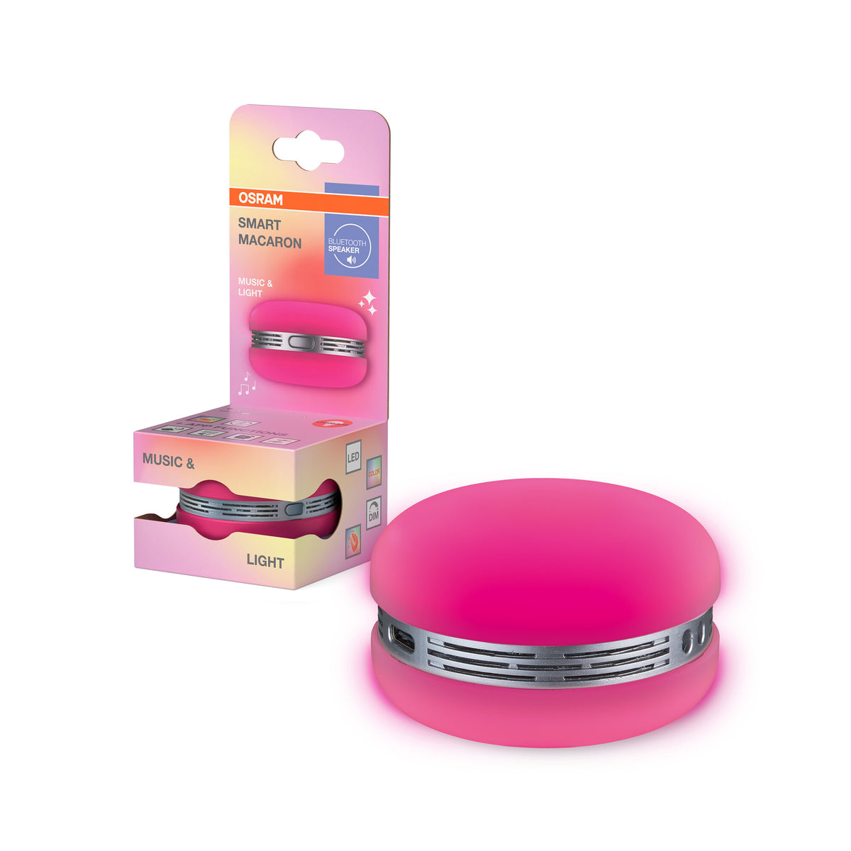OSRAM SMART+ Wifi Macaron Bluetooth-Lautsprecher mit Bewegungssteuerung, RGG, Pink