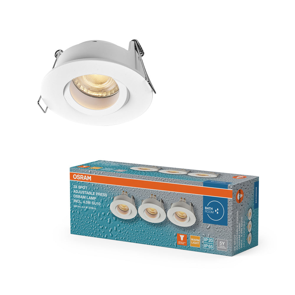 OSRAM LED Spot Recess Bad Einbaustrahler Set GU10 IP65 4.5W Weiß ⌀68 mm