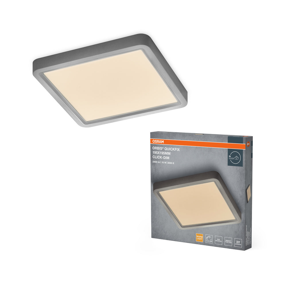 OSRAM Orbis Quickfix Square Deckenleuchte 195x195 mm 16W Click-Dim Silber