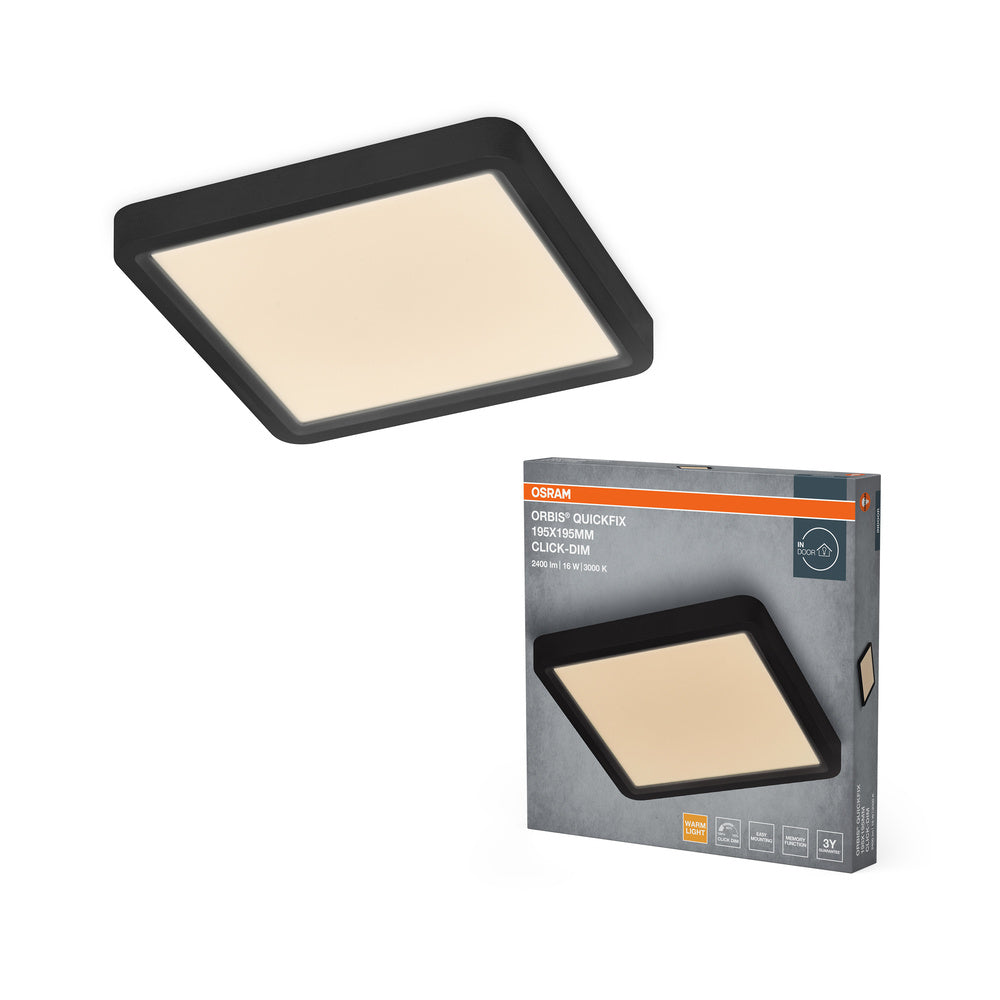 OSRAM Orbis Quickfix Square Deckenleuchte 195x195 mm 16W Click-Dim Schwarz