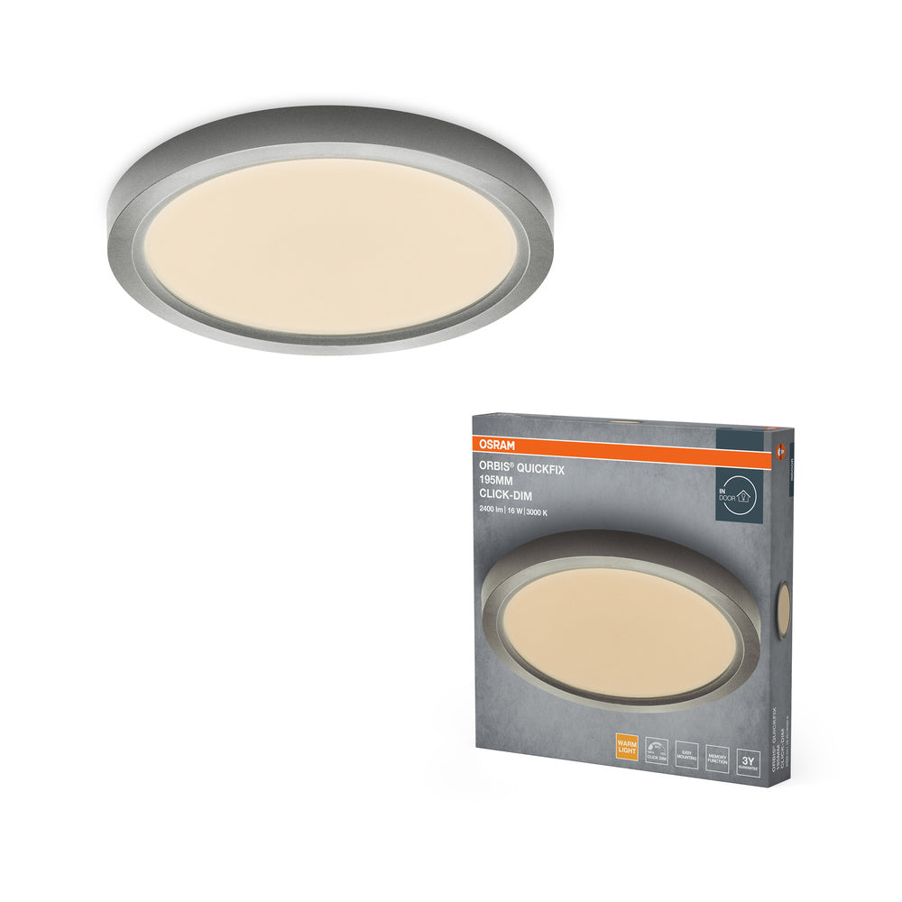 OSRAM Orbis Quickfix Round Deckenleuchte 195 mm 16W Click-Dim Silber