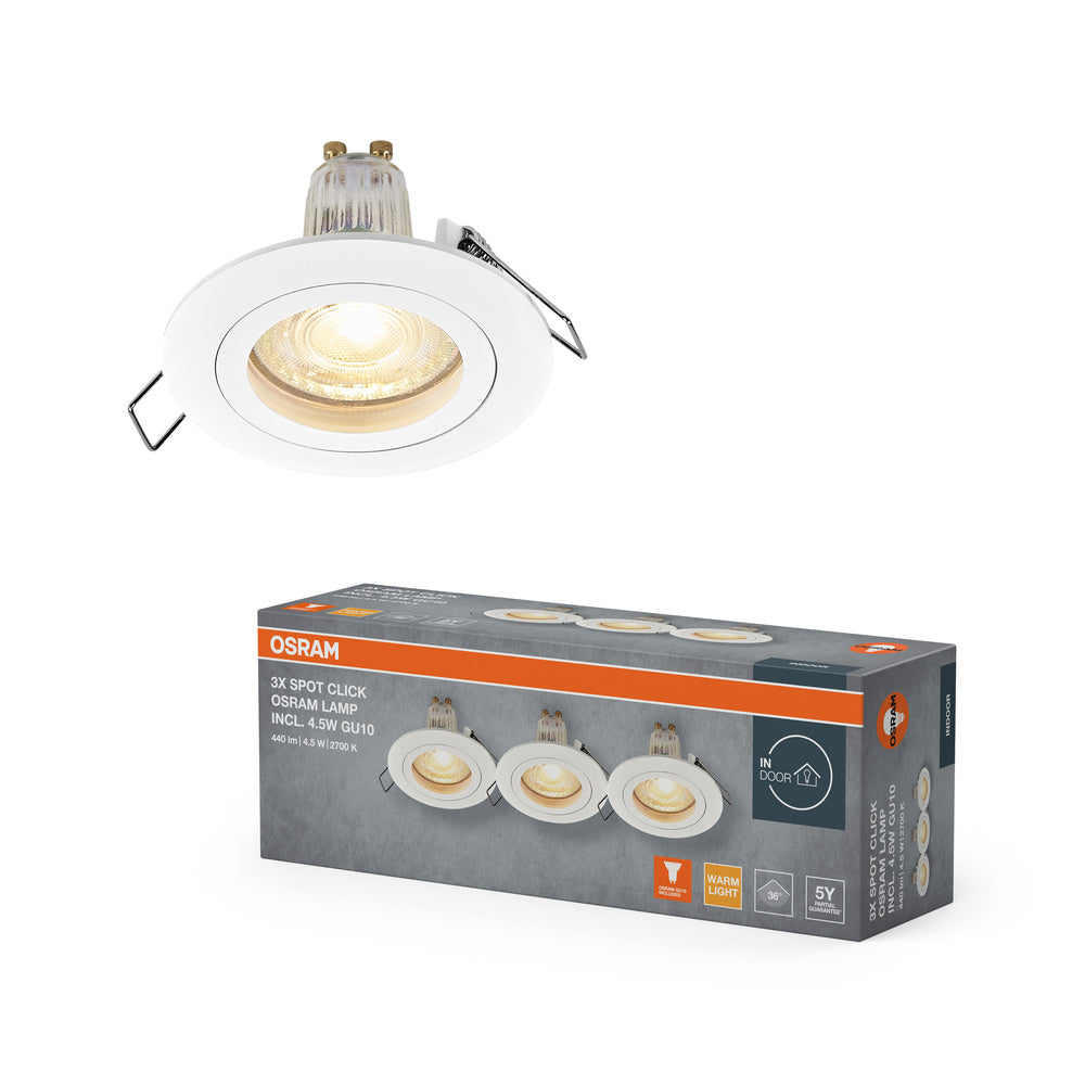 OSRAM LED Spot Recess Einbaustrahler Set GU10 Click 4.5W Weiß ⌀60 mm