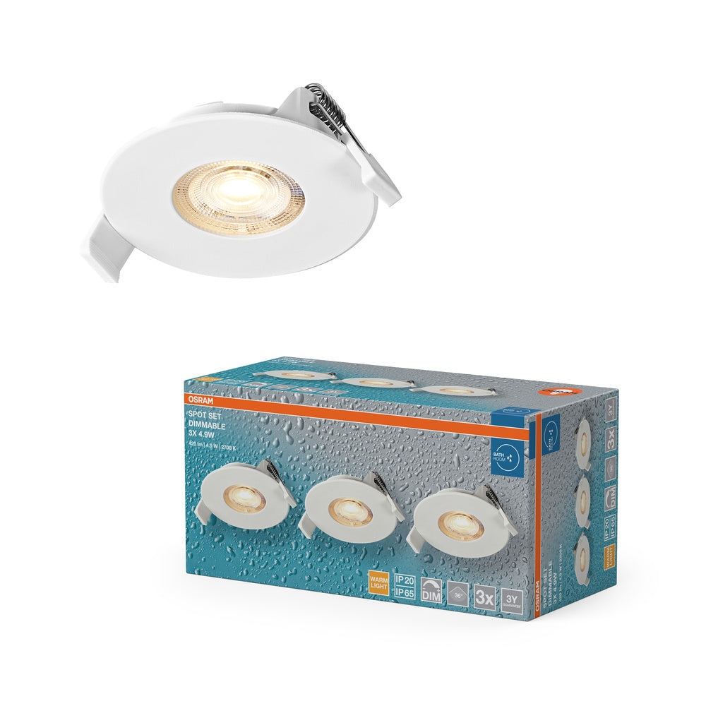 OSRAM LED Spot Recess Bad Einbaustrahler Set DIM IP65 4.9W 36° Weiß ⌀68 mm