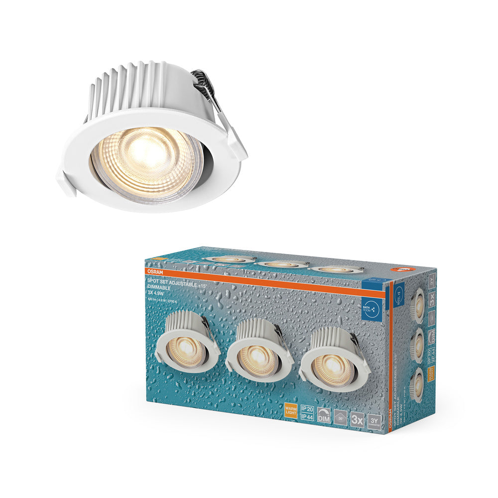 OSRAM LED Spot Recess Bad Einbaustrahler Set DIM IP44 schwenkbar 4.9W 36° Weiß ⌀68 mm