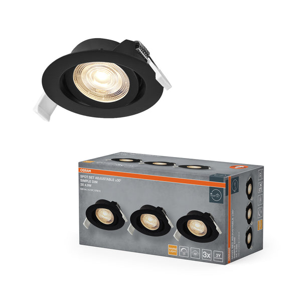 OSRAM LED Spot Recess Einbaustrahler Set Simple DIM 4.9W 40° Schwarz ⌀