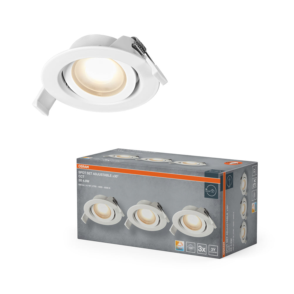 OSRAM LED Spot Recess Einbaustrahler Set CCT schwenkbar 4.9W 120° Weiß ⌀75 mm