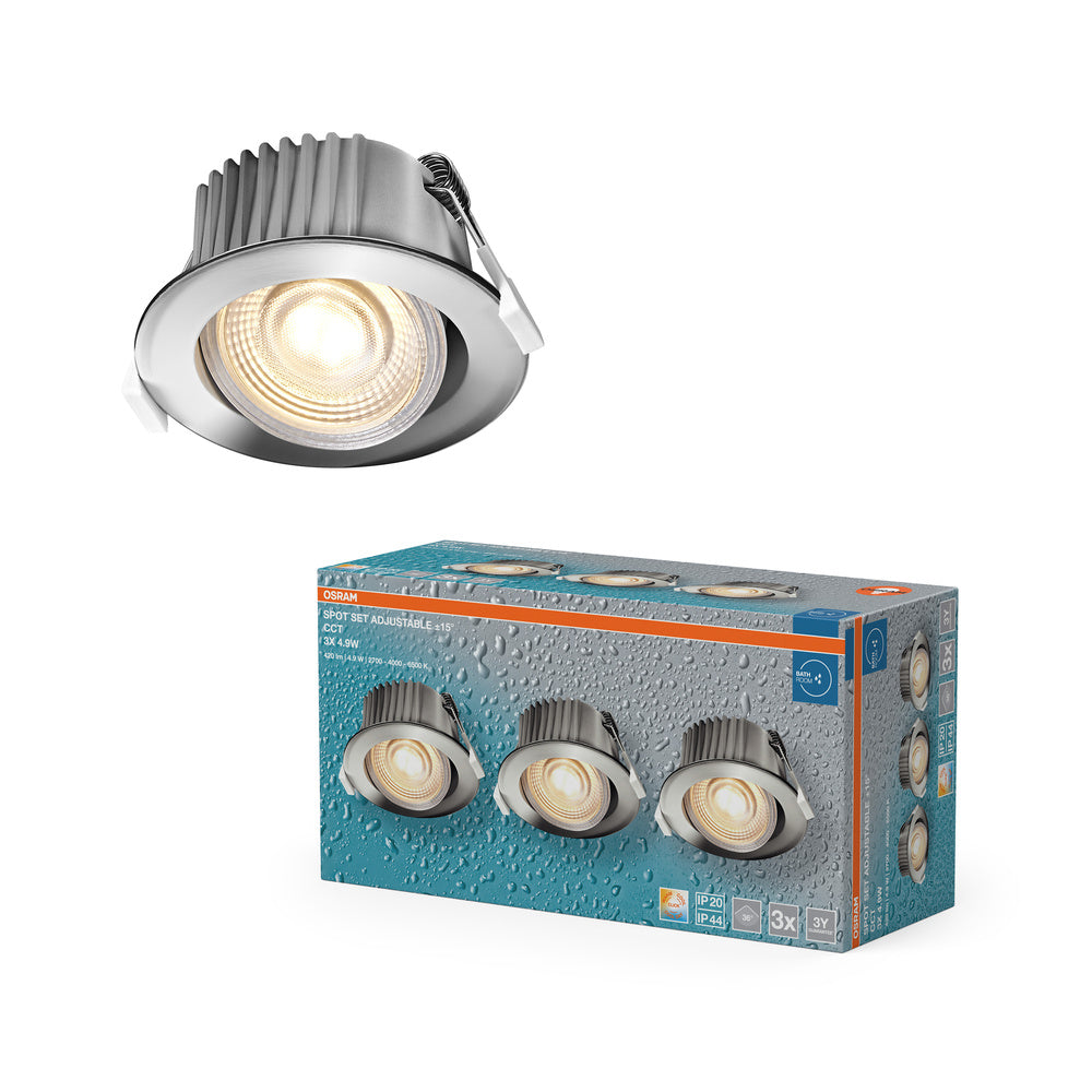 OSRAM LED Spot Recess Bad Einbaustrahler Set CCT IP44 schwenkbar 4.9W 36° Chrom ⌀68 mm