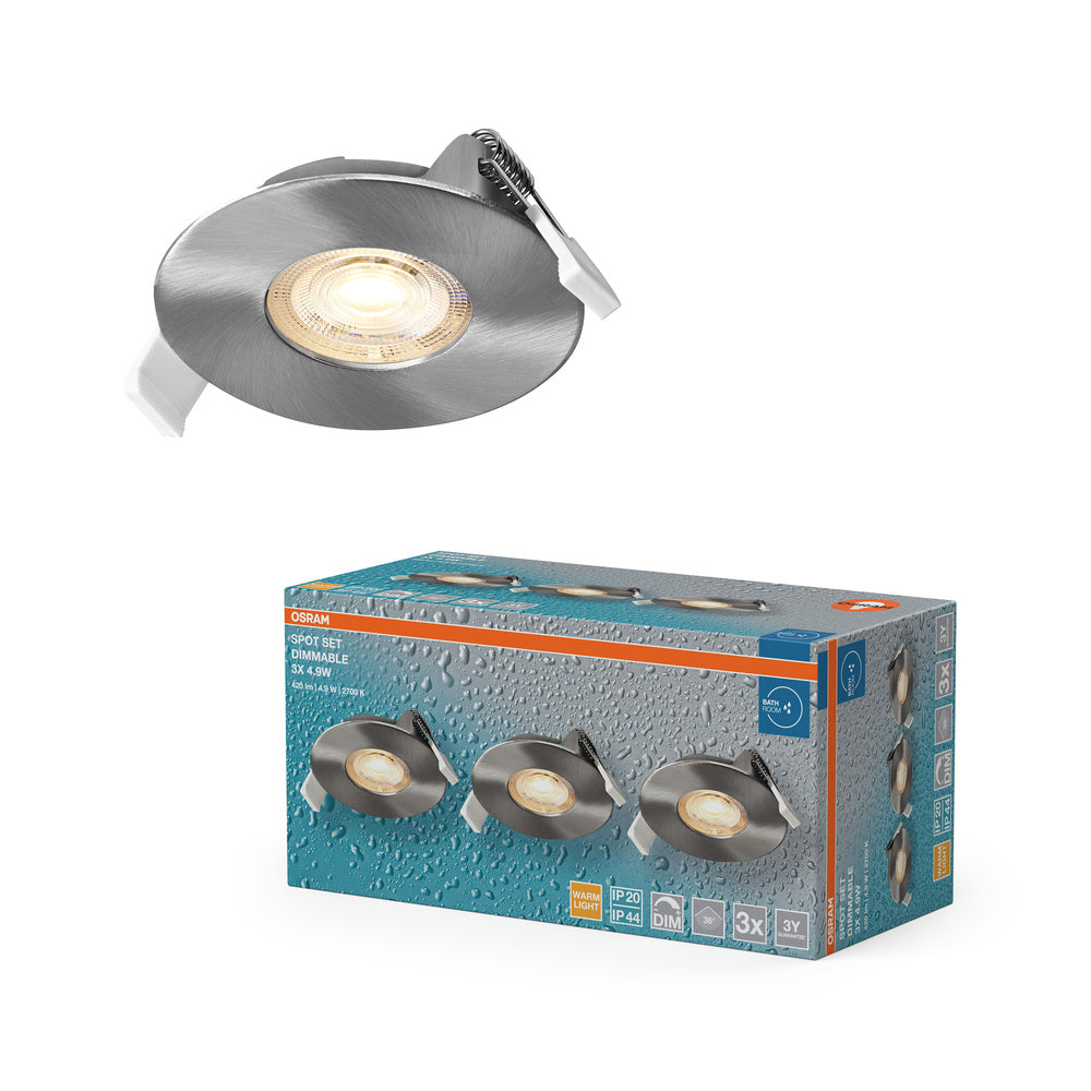 OSRAM LED Spot Recess Bad Einbaustrahler Set DIM IP44 4.9W 36° Satin-Nickel ⌀68 mm