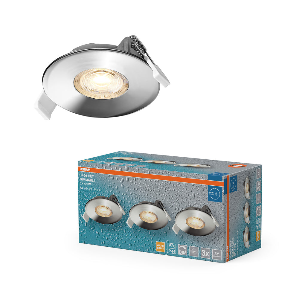 OSRAM LED Spot Recess Bad Einbaustrahler Set DIM IP44 4.9W 36° Chrom ⌀68 mm
