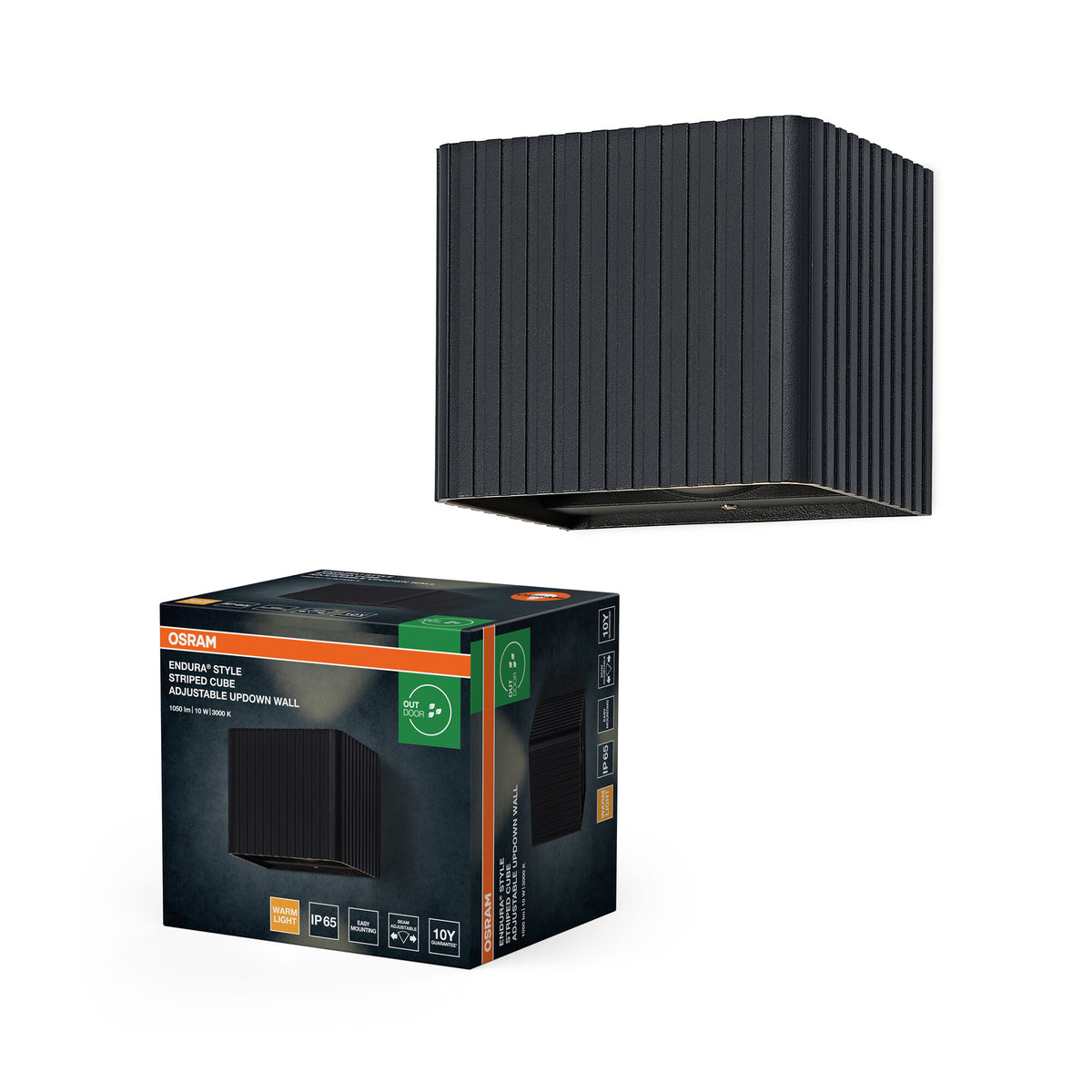 OSRAM ENDURA® Style Außenwandleuchte Striped Cube verstellbar Up-Down 10W 3000K IP65 Dunkelgrau