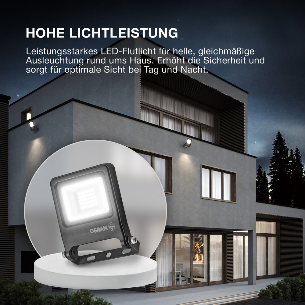 OSRAM ENDURA FLOOD PC 50W LED-Fluter, 3000K warmweiß, 5000 Lumen, IP65 Flutlicht, 1m Anschlusskabel, Weiß, 100 lm/W