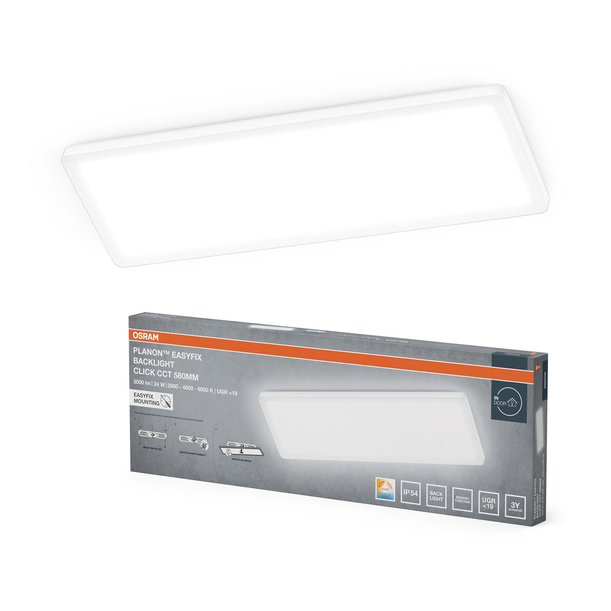 OSRAM PLANON EASYFIX LED Panel Backlight Deckenleuchte 58cm 24W Click CCT IP54, weiß