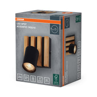 OSRAM LED Spot Acoustic Schwarz/Holzdekor, Stahl und Kiefernholz, 220-240 V, GU10, Klemmanschluss, 3-polig (L, N, PE)