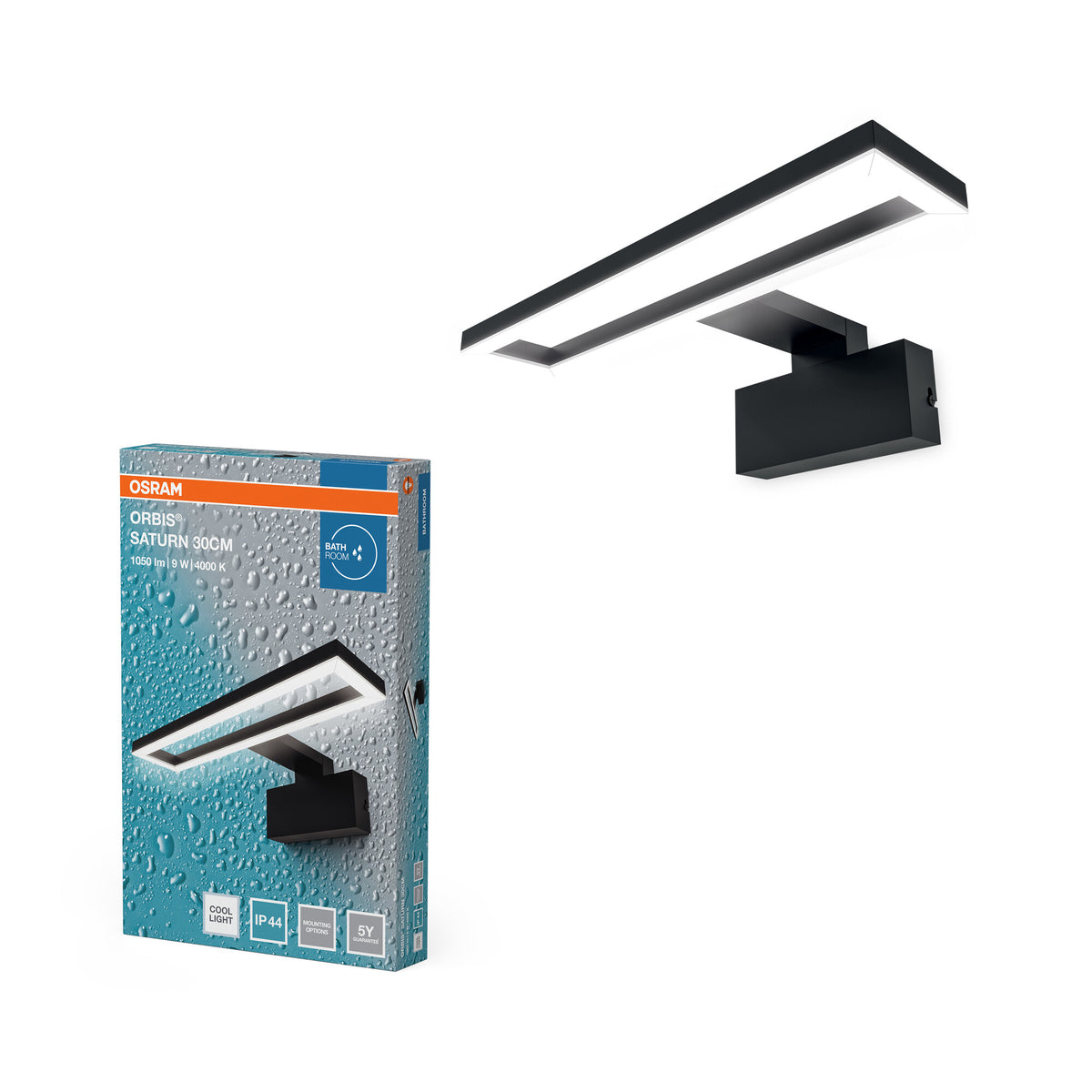 OSRAM LED-Badezimmerspiegelleuchte Orbis Saturn Schwarz, 4000 K, Kaltweiß, 450 lm, 9 W