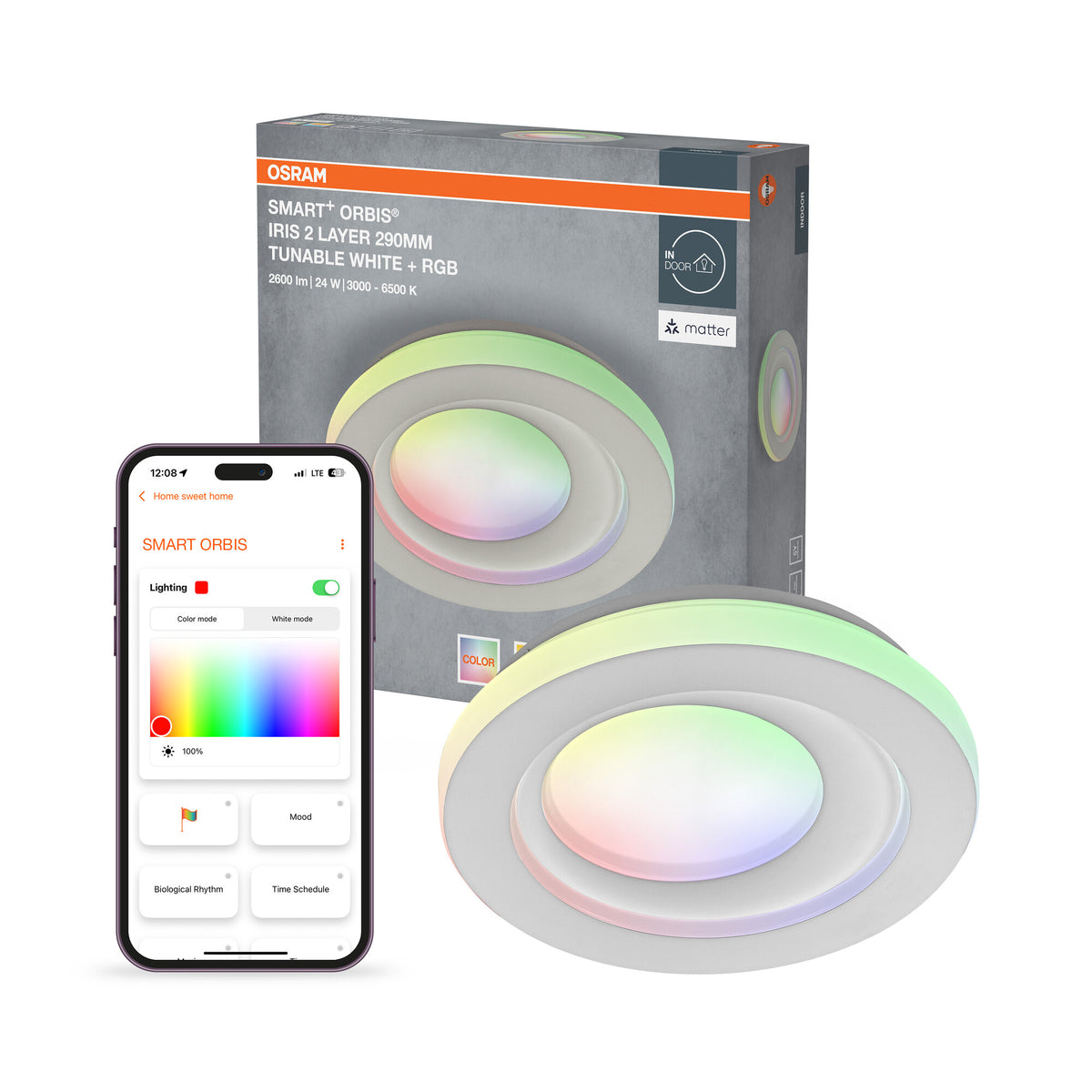 OSRAM SMART+ Matter Deckenleuchte Ceiling Weiß, 3000-6500, RGBTW, 1000 lm, 24 W, 29 cm Durchmesser