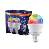 OSRAM LED-Diskokugel DISCO PARTY E27 mit buntem RGB-Licht, 2er-Pack, 3 W, rotierendes Licht, Kunststoff, 70 lm