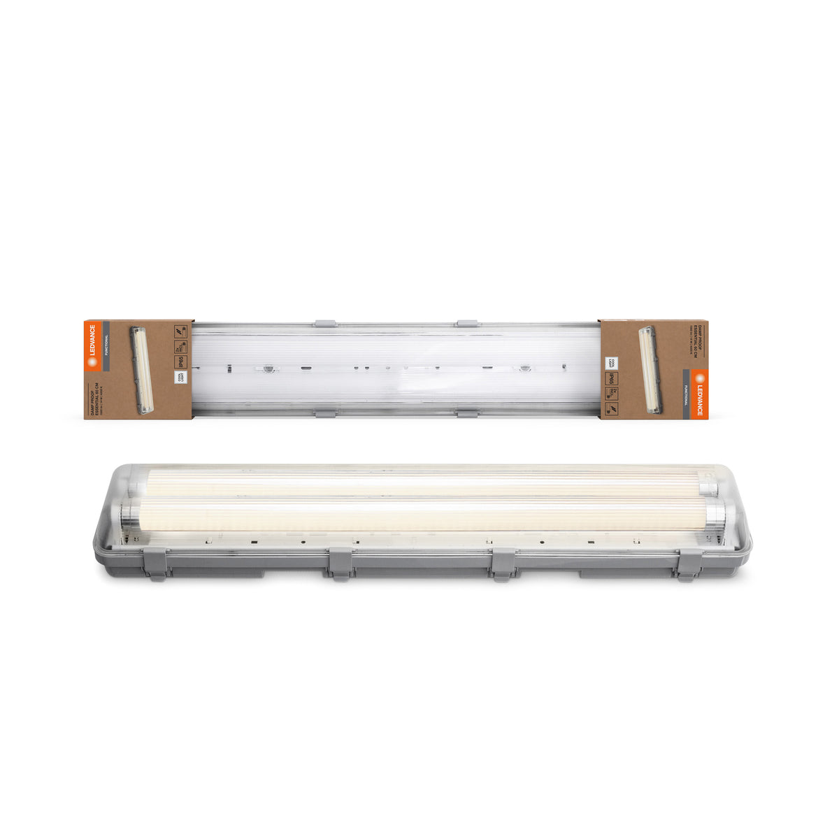 LEDVANCE ESSENTIAL Feuchtraumleuchte 2-flammig, 14W, 1560lm, kaltweiß, 4000K, 651x108x64mm, sehr gutes Preis-Leistungs-Verhältnis, für Räume mit hoher Luftfeuchtigkeit wie Keller, Schutzklasse IP65