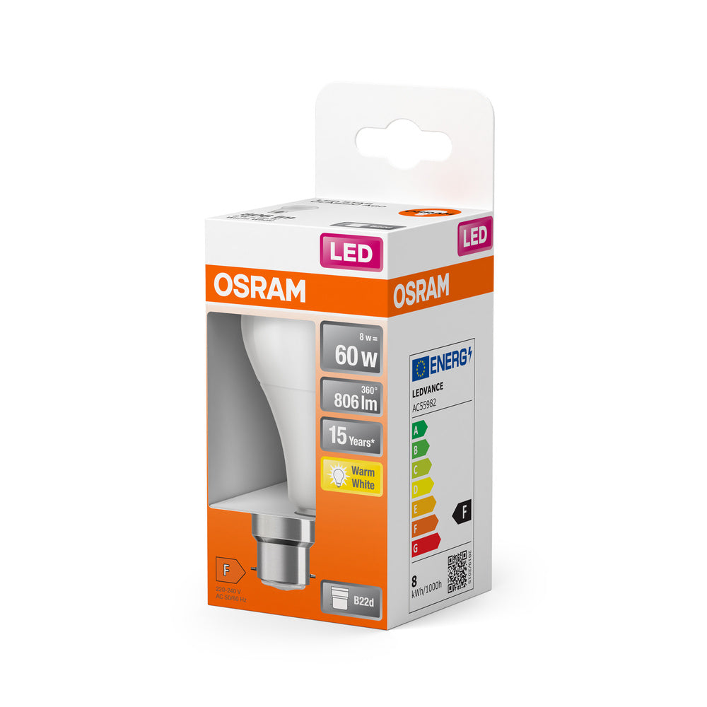 OSRAM LED Lampe LED STAR CLASSIC A 8W 827 Frosted B22d, 806 lm, 2700 K, Warmweiß-LEDVANCE Shop