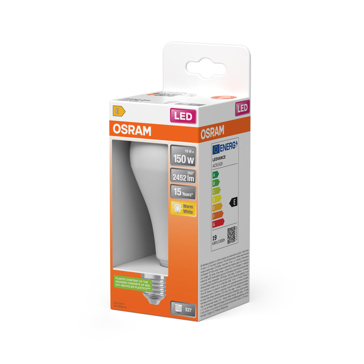 OSRAM LED LAMP WITH CLASSIC A in A-Form, LED-Lampe, Matt, 19 W, (ex 15