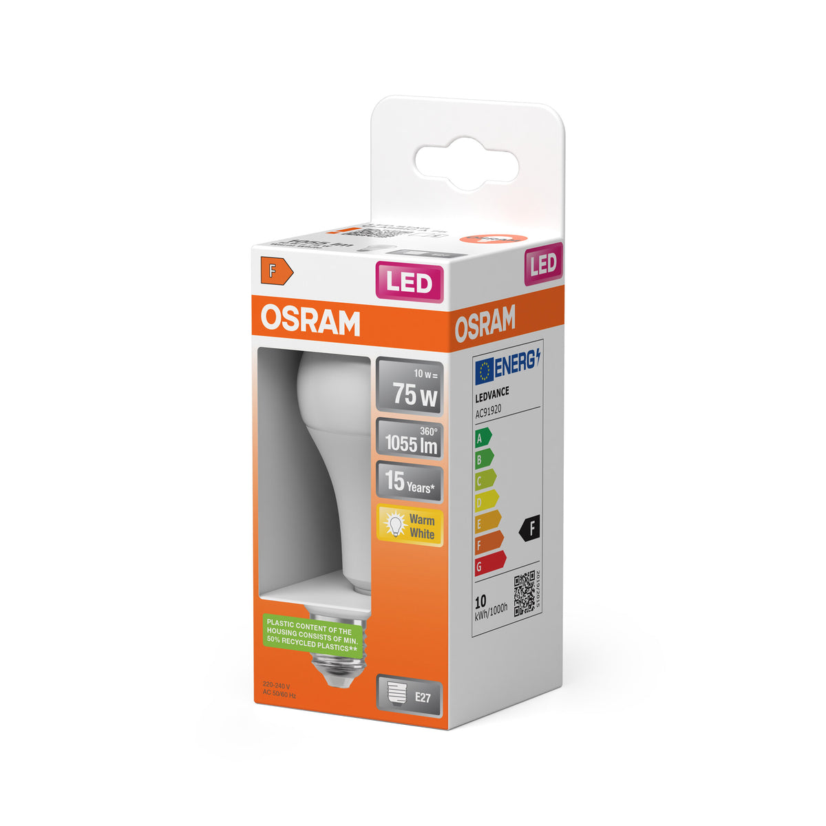 OSRAM LED LAMP WITH CLASSIC A in A-Form, LED-Lampe, Matt, 10 W, (ex 75